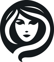 sketch silhouette icon logo symbol face of modern woman with long hair as a symbol of beauty