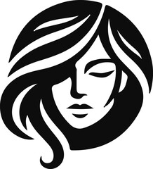 sketch silhouette icon logo symbol face of modern woman with long hair as a symbol of beauty