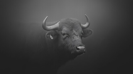 Naklejka premium Majestic Bull in Foggy Landscape