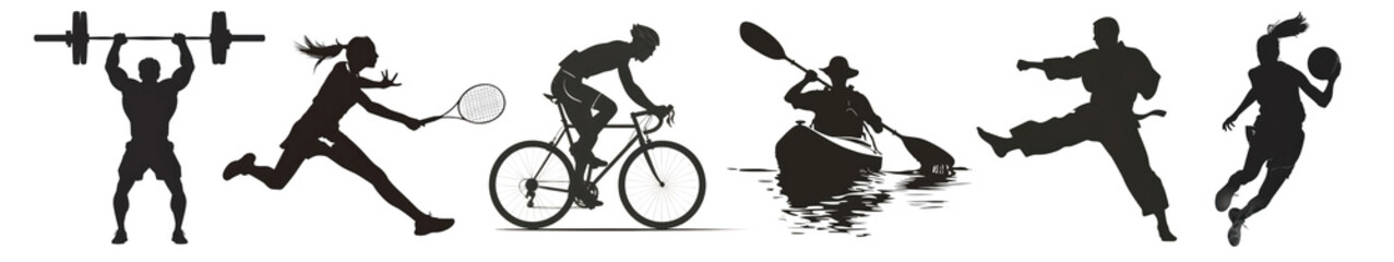 Obraz premium Hobby activity silhouette people png cut out element set, transparent background