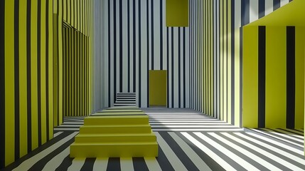 Obraz premium Abstract Yellow and Black Striped Interior Design