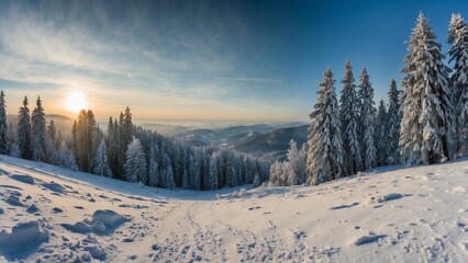 snow covered trees in mountains