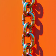 Obraz premium Several Chains Presented on a Bright Orange Background: Minimalist Industrial Design