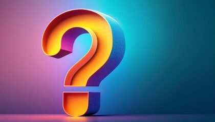 A colorful 3D question mark against a gradient background, symbolizing curiosity and inquiry.
