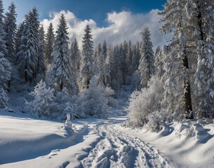 Fototapeta premium snow covered trees in mountains