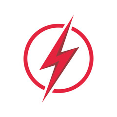 Red Lightning Bolt Icon, Vector.High Voltage Warning, Red Bolt.Electric Shock Hazard.Lightning Strike Symbol.Danger Icon, Red Zigzag Bolt.Red Energy Bolt, Isolated Graphic