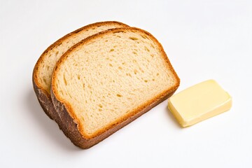 Thinly Sliced Sourdough Bread with Butter on White Cloth