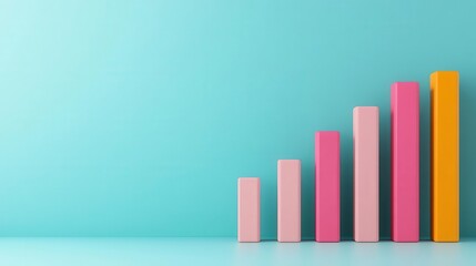 A colorful bar graph displaying an upward trend on a teal background, symbolizing growth and progress.