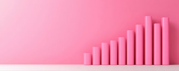 Obraz premium A minimalist pink background with ascending cylindrical shapes, representing growth and progress in a stylized way.