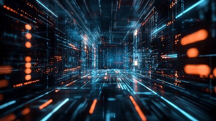 Digital Data Stream: Abstract Cyberpunk Corridor of Light