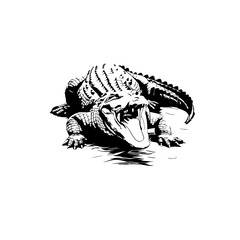 Crocodile Silhouette.Open Mouth Alligator.Crocodile Attack,Black Alligator Silhouette, Graphic.Crocodile Open Jaws, Illustration.Alligator with Teeth, Vector Image.