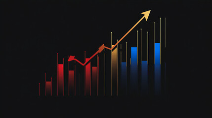 Abstract black background with Colorful charts and graphs with statistics to innovative analyze business potential and forecast future development of companies growth.