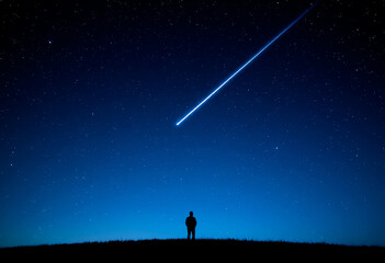 Fototapeta premium Stargazer Witnessing a Meteor Streak Across the Night Sky