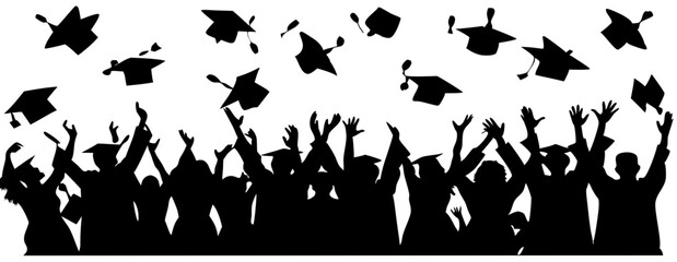 Graduation celebration silhouette illustration, black and white