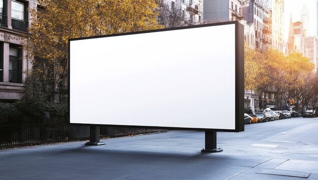City life is highlighted by the presence of a large billboard.