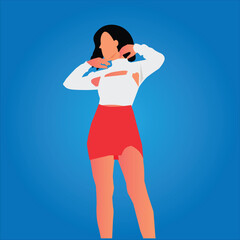 woman beautiful lady flat illustration on skirt cool vector  design