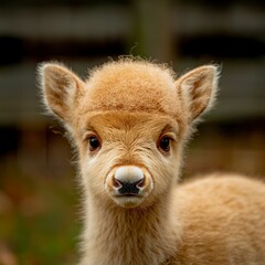 Fototapeta premium Adorable Fluffy Baby Reindeer Fawn Closeup Portrait