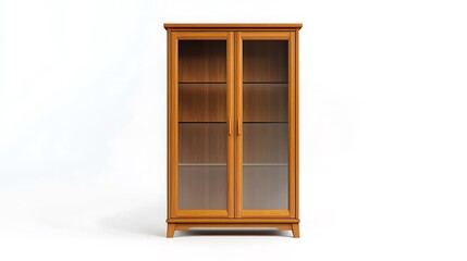 A wooden cabinet with glass doors