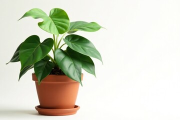 Fototapeta premium Isolated Monstera deliciosa on a terracotta pot, earthy, plant, foliage