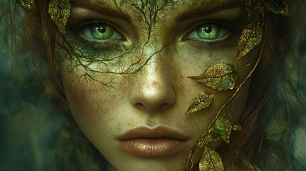 Enchanted Forest Muse: A Fusion of Nature and Beauty Through Woodland Tones and Leaf Patterns