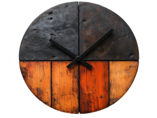 minimalist wall clock with modern design featuring unique wooden texture and contrasting colors, perfect for contemporary decor