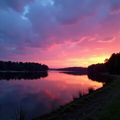 Fototapeta premium Soft blues and purples take over as sunset dips, sky, north carolina, calm
