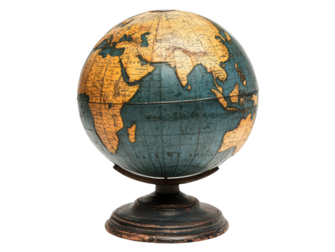 vintage style tabletop globe showcasing detailed world geography, perfect for educational purposes or home decor. globe features classic design with sturdy base