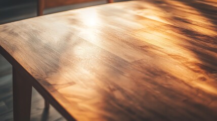 A wooden table with a shadow on it