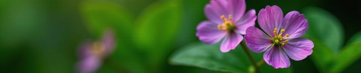 Violet hepatica flower with clear stamens against a green leafy background, garden, heparal