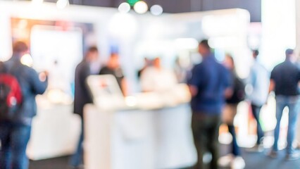 Product Showcase Event Blur – A blurry scene of a product showcase event with attendees exploring innovative products.
