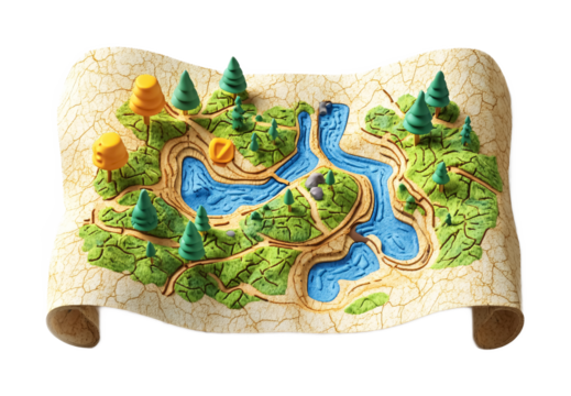 Detailed Trail Map for Hikers Isolated on White Background