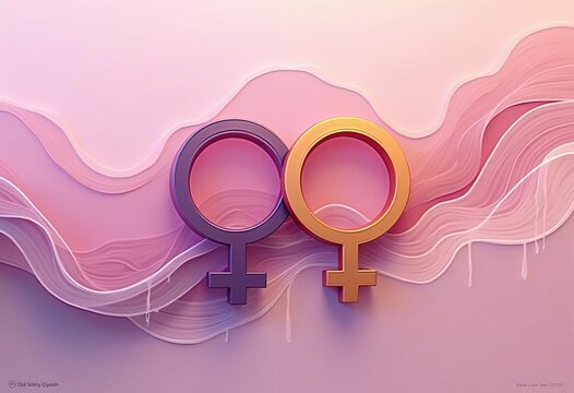 Abstract feminine symbols on pastel background with flowing lines