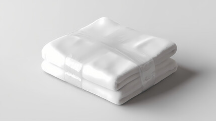 White towel wrapped in clear plastic packaging on white background. Snowwoven. Illustration
