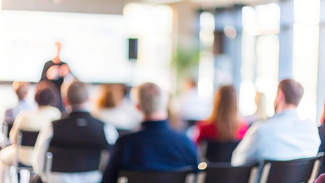 Company Orientation Event Blur – A soft-focus image of a company orientation event for new employees.
