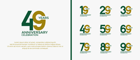 set of anniversary logo flat green and brown color on white background for celebration moment