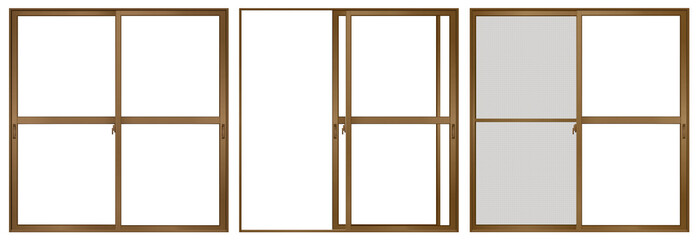 ブラウンの引き違い窓　Ｃ　サッシ　セット