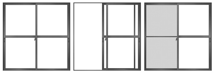 ブラックの引き違い窓　Ｃ　サッシ　セット