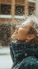 Joyful Woman in Winter Snow  Happy Snowfall  Cold Weather Fun