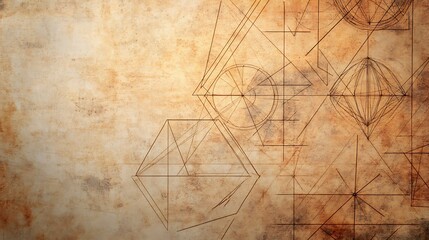 Digital Version of Euclid's Geometric Theories Illustrated with Geometric Shapes and Diagrams on a Vintage Textured Background for Educational Use