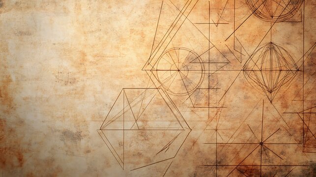 Digital Version of Euclid's Geometric Theories Illustrated with Geometric Shapes and Diagrams on a Vintage Textured Background for Educational Use