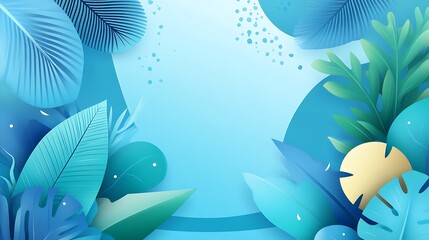 Vibrant Blue Tropical Leaves Abstract Background Design