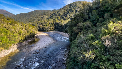 River scenery in the Lower Buller gorge between Westport and Inangahua Junction
