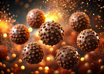Levitating Chocolate Studded Balls, Abstract Particle Background - Gourmet Dessert Stock Photo