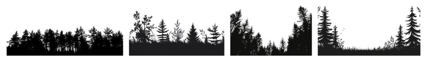 Fototapeta premium PNG Silhouette forest skyline art, element set on transparent background