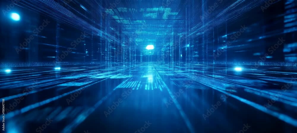 Poster Cyberspace digital virtual dimension fast speed motion. Matric teleport portal. Generative video AI technology.	
