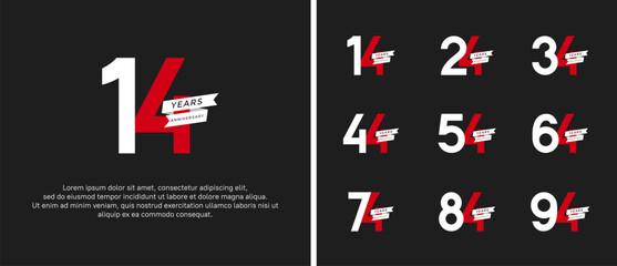 set of anniversary logo flat white and red color with ribbon for celebration moment