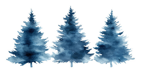 Christmas trees Vector watercolor illustration,Forest, fir trees, pine trees, woods watercolor illustration,festival set,year