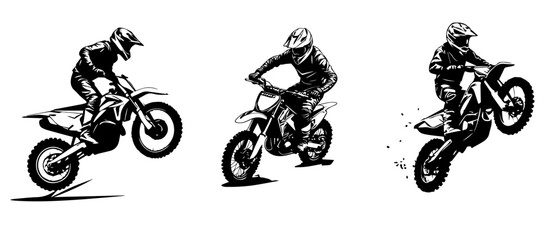 silhouettes of man riding on motocross vector design