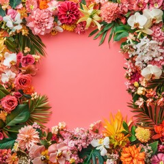 Fototapeta premium A border frame from vibrant and colorful floral background