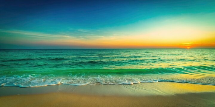 Green Beach Gradient Minimalist Photography: Blue and Green Ocean Sunset Wallpaper